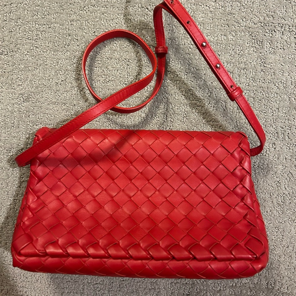 Elegant Red Woven Leather Bag